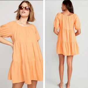 EUC Old Navy Women's Puff-Sleeve Tiered Mini Swing Dress Size 4X (Sunfish)